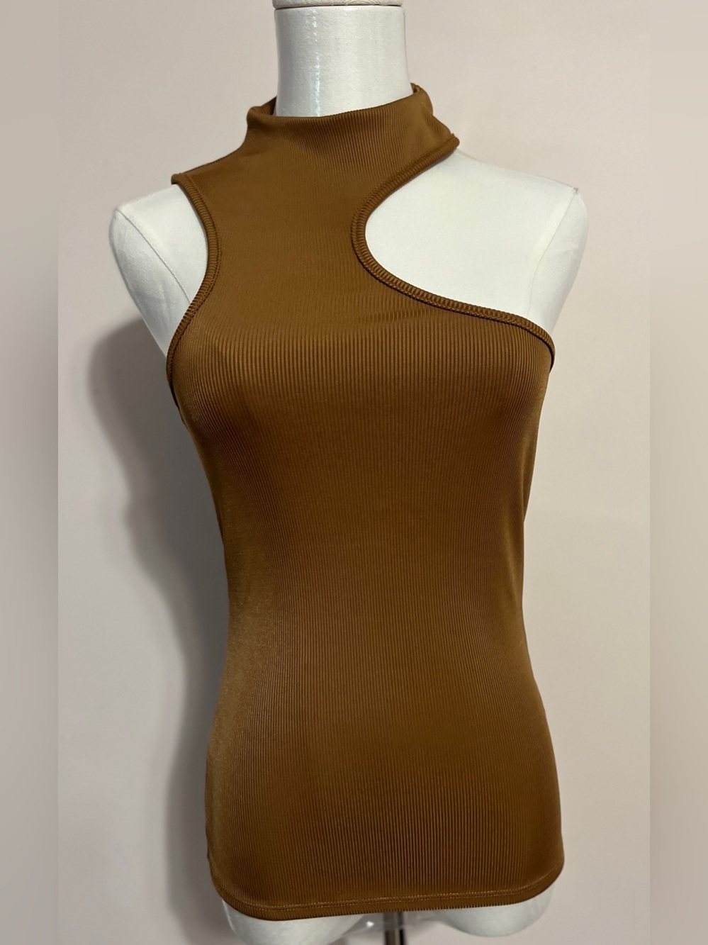 Anine Bing Brown Asymmetric Cutout Ribbed Tank